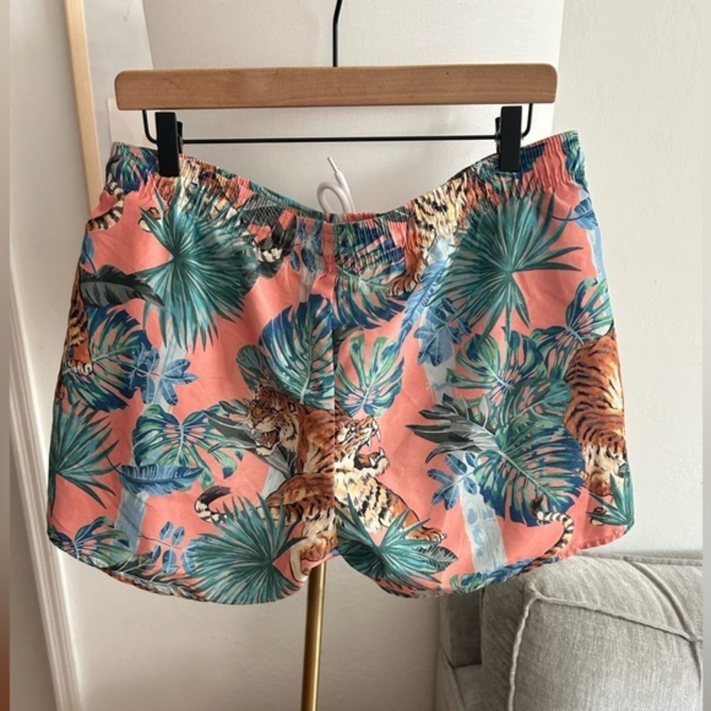 Top Man Pink Tiger Tropical  Swim Trunks Size S/M Beach Summer Hawaiian